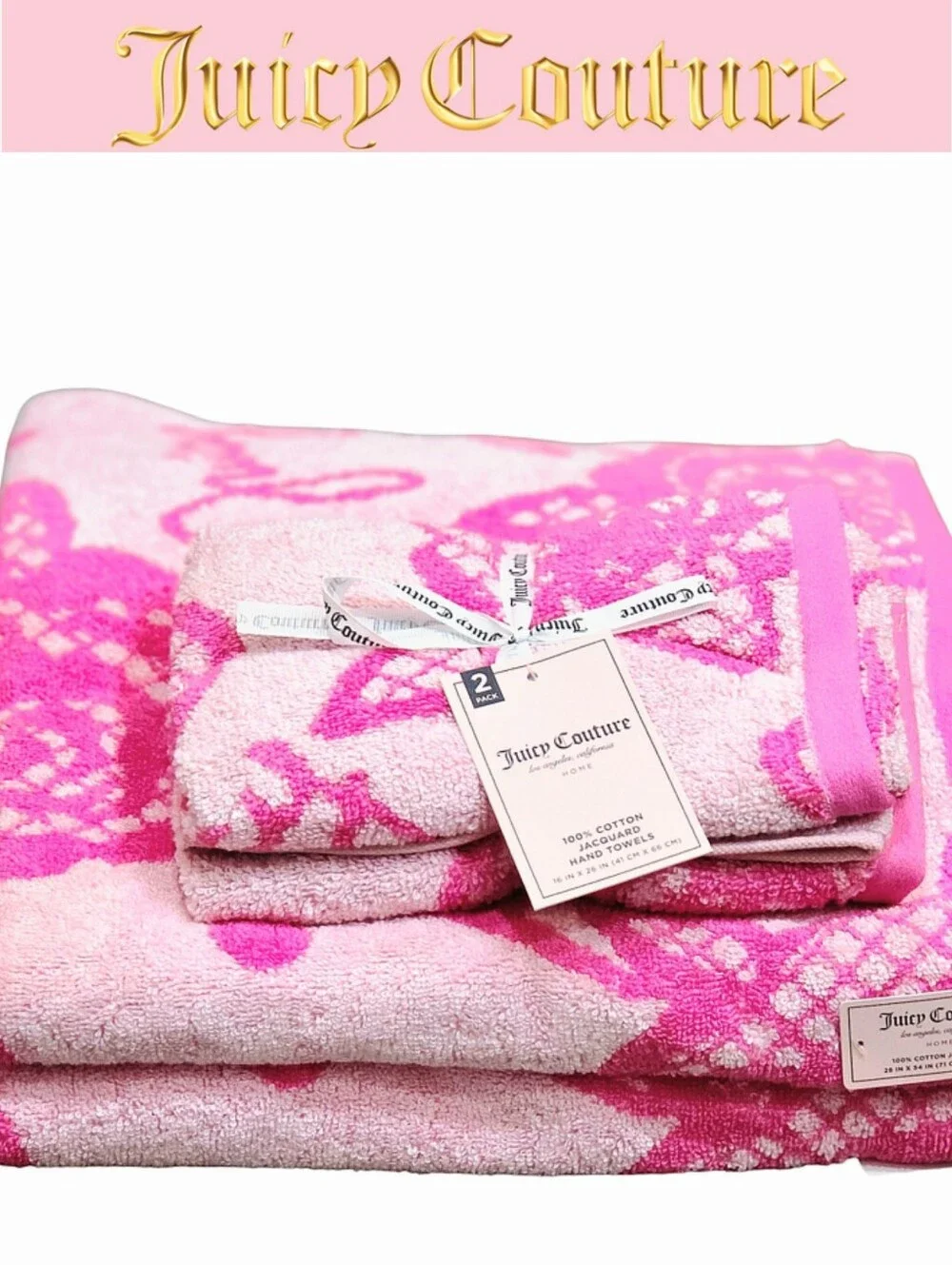 Juicy Couture Home Rose Pattern 100% Jacquard Cotton Bath & Hand Towel Set